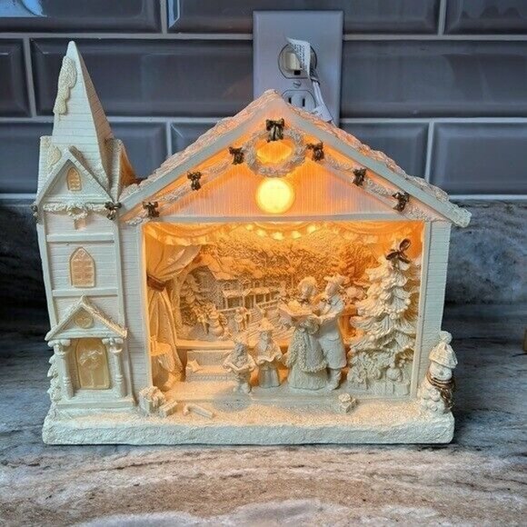 Kirklands Other - Silhouette Lighted Christmas church caroling holiday scene by Kirklands vintage